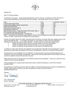 October 2014 Dear CTC Parking Customer: It’s that time of year again! Annual parking applications for 2015 are due soon. Enclosed you will find the 2015 CTC Annual Parking Application and the Parking Terms and Conditio