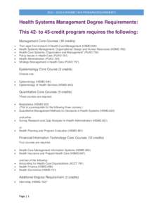 2015 – 2016 ACADEMIC YEAR PROGRAM REQUIREMENTS    Health Systems Management Degree Requirements: This 42- to 45-credit program requires the following: Management Core Courses (18 credits)