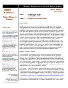 Missouri Department of Health & Senior Services  Health Advisory Health Advisory: