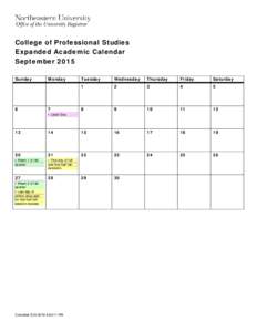 College of Professional Studies Expanded Academic Calendar September 2015 Sunday  6