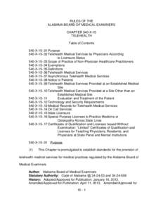 RULES OF THE ALABAMA BOARD OF MEDICAL EXAMINERS CHAPTER 540-X-15 TELEHEALTH Table of Contents 540-X[removed]Purpose