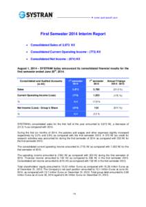  www.systransoft.com  First Semester 2014 Interim Report •  Consolidated Sales of 3,973 K€