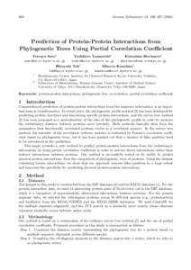 496  Genome Informatics 14: 496–Prediction of Protein-Protein Interactions from Phylogenetic Trees Using Partial Correlation Coefficient
