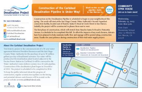 Construction of the Carlsbad Desalination Pipeline is Under Way! Wednesday, February 13, 2013 6:00–8:00 p.m.