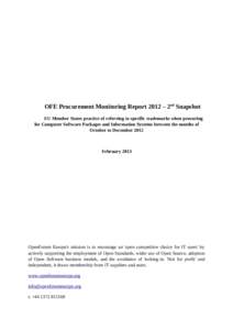 OFE Procurement Monitoring Report 2012 – 2nd Snapshot EU Member States practice of referring to specific trademarks when procuring for Computer Software Packages and Information Systems between the months of October to