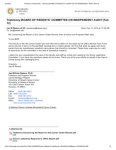 2/12/2015  University of Hawaii Mail ­ Testimony­BOARD OF REGENTS’ COMMITTEE ON INDEPENDENT AUDIT (Feb 12) Board of Regents <bor@hawaii.edu>