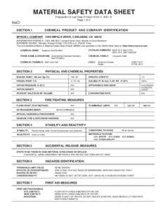 MATERIAL SAFETY DATA SHEET Preparation & Last Date Printed: REV: H Page 1 of 2 NaCl SECTION 1