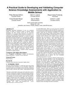 A Practical Guide to Developing and Validating Computer Science Knowledge Assessments with Application to Middle School Philip Sheridan Buffum  Eleni V. Lobene