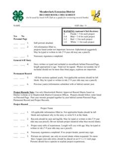 Meadowlark Extension District RECORD BOOK CHECKSHEET (to be used by local 4-H Club as a guide for reviewing record books) NAME _____________________________________________