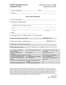 SCSEP Community Service Assignment Form OMB Approval Number: Expiration Date: 