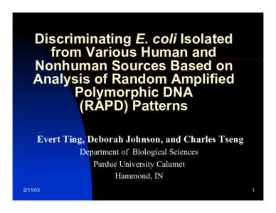 Discriminating E. coli Isolated from Various Human and Nonhuman Sources Based on Analysis of Random Amplified Polymorphic DNA (RAPD) Patterns
