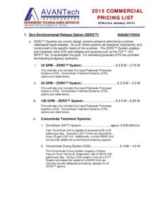 2015 COMMERCIAL PRICING LIST (Effective January, Zero Environmental Release Option (ZERO™)