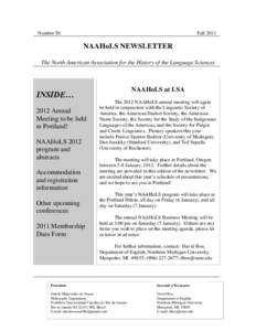 Number 50  Fall 2011 NAAHoLS NEWSLETTER The North American Association for the History of the Language Sciences