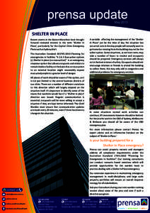 prensa update May 2013 SHELTER IN PLACE Recent events in the Boston Marathon have brought forward renewed interest in the term ‘Shelter in