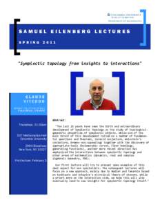 SAMUEL EILENBERG LECTURES SPRING 2011 