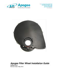 Apogee Filter Wheel Installation Guide VersionRevision Date: May 2012 Welcome Thank you for purchasing an Alta USB Filter Wheel. This installation guide is provided