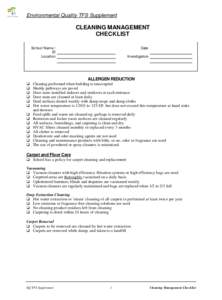 Environmental Quality TFS Supplement  CLEANING MANAGEMENT CHECKLIST School Name / ID