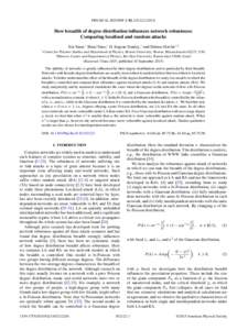 PHYSICAL REVIEW E 92, How breadth of degree distribution influences network robustness: Comparing localized and random attacks Xin Yuan,1 Shuai Shao,1 H. Eugene Stanley,1 and Shlomo Havlin1,2 1