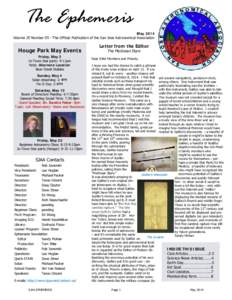 The Ephemeris  May 2014 Volume 25 Number 05 - The Official Publication of the San Jose Astronomical Association  Houge Park May Events