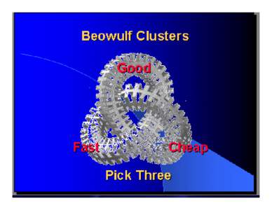 What is a Beowulf? A cluster of M2COTS PCs connected by a low cost LAN running an Open Source OS and executing parallel applications —Tom Sterling, 1999