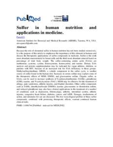 Altern Med RevFeb;7(1):Sulfur in human nutrition applications in medicine.