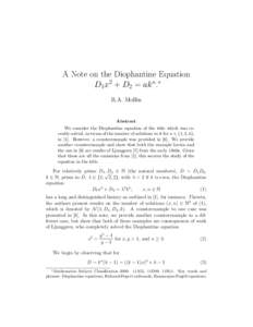 A Note on the Diophantine Equation D1x2 + D2 = ak n.∗ R.A. Mollin