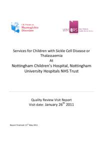 Services for Children with Sickle Cell Disease or Thalassaemia At Nottingham Children’s Hospital, Nottingham University Hospitals NHS Trust