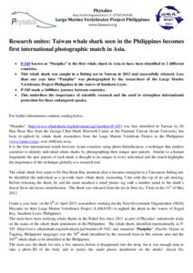 Physalus Non-Profit Organisation C. FLarge Marine Vertebrates Project Philippines www.lamave.org