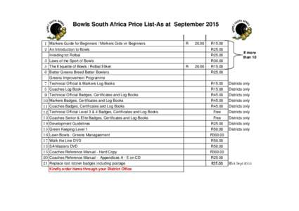 BSA Price List as at Septxls