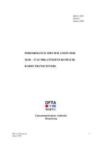 HKTA 1050 ISSUE 1 January 2006 PERFORMANCE SPECIFICATION FOR 26.96 – 27.41 MHz CITIZENS BAND (CB)