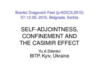 Branko Dragovich Fest (p-ADICS, 2015, Belgrade, Serbia SELF-ADJOINTNESS, CONFINEMENT AND THE CASIMIR EFFECT