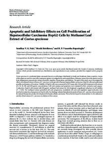 Apoptotic and Inhibitory Effects on Cell Proliferation of Hepatocellular Carcinoma HepG2 Cells by Methanol Leaf Extract of Costus speciosus
