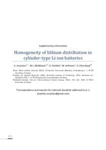 Supplementary Information  Homogeneity of lithium distribution in cylinder-type Li-ion batteries A. Senyshyn1,* , M.J. Mühlbauer1,2, O. Dolotko1, M. Hofmann1, H. Ehrenberg2,3 1