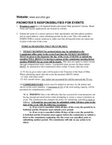 Website: www.aco.ohio.gov HT TH  PROMOTER’S RESPONSIBILITIES FOR EVENTS