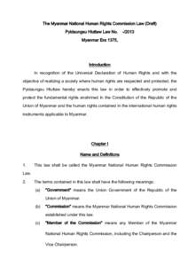 The Myanmar National Human Rights Commission Law (Draft) Pyidaungsu Hluttaw Law NoMyanmar Era 1375,