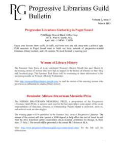 Progressive Librarians Guild Bulletin Volume 2, Issue 3 March 2013