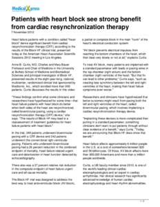 Patients with heart block see strong benefit from cardiac resynchronization therapy
