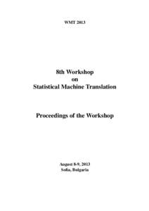 WMT8th Workshop on Statistical Machine Translation