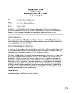 MEMORANDUM OFFICE OF THE BOARD OF SUPERVISORS COUNTY OF PLACER