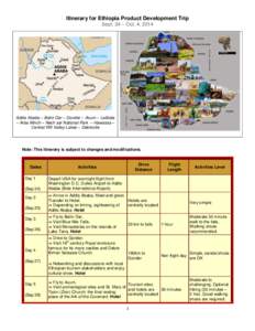 Itinerary for Ethiopia Product Development Trip Sept. 24 – Oct. 4, 2014 Addis Ababa – Bahir Dar – Gonder – Axum – Lalibela – Arba Minch – Nech sar National Park – Hawassa – Central Rift Valley Lakes –