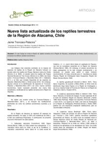 ARTICULO  Boletín Chileno de Herpetología 2014: 1−4 Nueva lista actualizada de los reptiles terrestres de la Región de Atacama, Chile