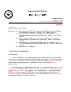DoD Instruction[removed], August 11, 2006; Certified Current as of September 30, 2011