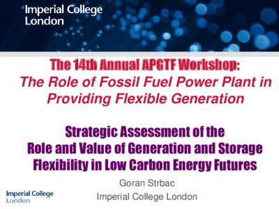 The 14th Annual APGTF Workshop: The Role of Fossil Fuel Power Plant in Providing Flexible Generation Strategic Assessment of the Role and Value of Generation and Storage Flexibility in Low Carbon Energy Futures