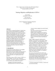 This is a draft version of a forthcoming CITI Technical Report Please do not circulate or cite this paper Version[removed]:33:22 PM Naming, Migration, and Replication in NFSv4 Jiaying Zhang
