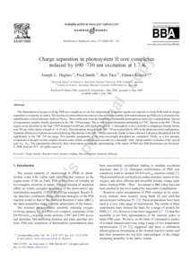 Biochimica et Biophysica Acta – 851 www.elsevier.com/locate/bbabio py  Charge separation in photosystem II core complexes