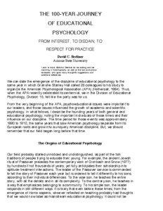 THE 100-YEAR JOURNEY OF EDUCATIONAL PSYCHOLOGY