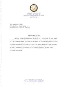 STATE OF IDAHO OFFICE OF THE SECRETARY OF STATE BEN YSURSA For Immediate Release Monday, November 19, 2012
