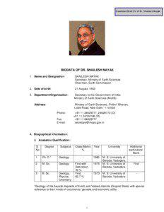 Download Brief CV of Dr. Shailesh Nayak  BIODATA OF DR. SHAILESH NAYAK