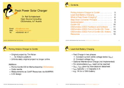 Contents  Peak Power Solar Charger Porting Arduino Charger to ContikiLead-Acid Battery Charging . . . . . . . . . . . .
