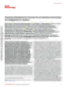 A n a ly s i s  © 2017 Nature America, Inc., part of Springer Nature. All rights reserved. Towards standards for human fecal sample processing in metagenomic studies